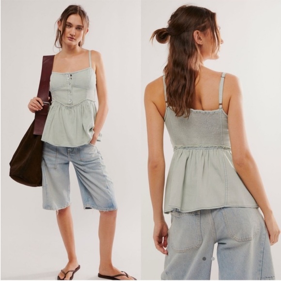 free people reworked denim top